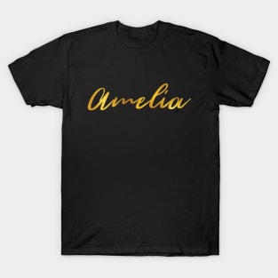 Amelia Name Hand Lettering in Gold Letters T-Shirt